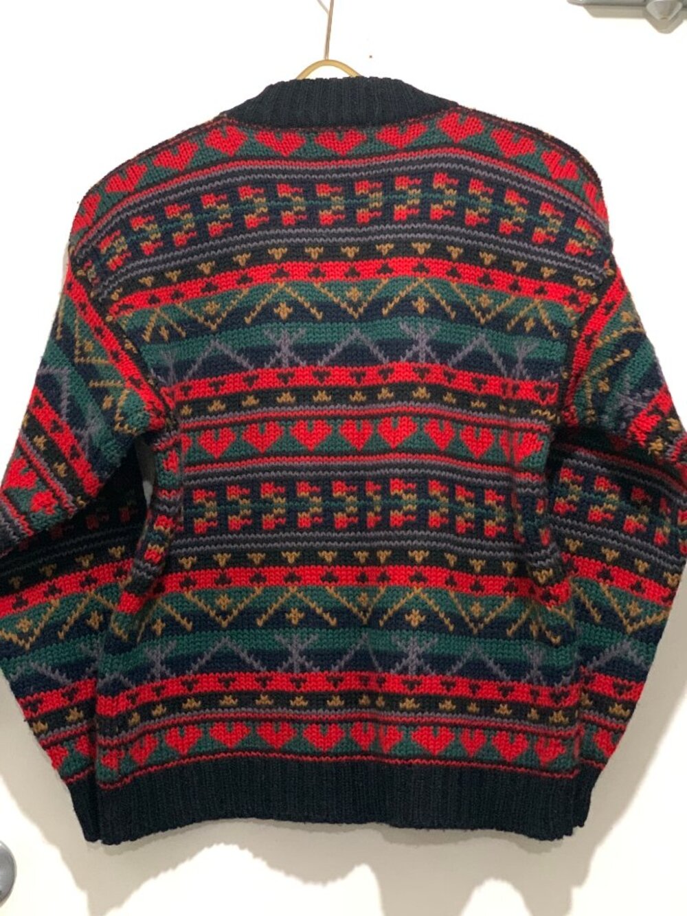 VINTAGE ASTON HAND FRAME KNIT MULTICOLOR WOOL PATTERN SWEATER CARDIGANS SIZE S - Picture 3 of 7